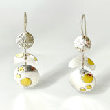 Handmade one-of-a-kind 3 Part Dangle Earrings in Bright Polished Sterling with 24K gold accents