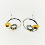 Artful Handmade Jewelry 24K Gold on Oxidized Sterling Silver Dangle Hoop Earrings by Diana Hirschhorn, DianaHDesigns