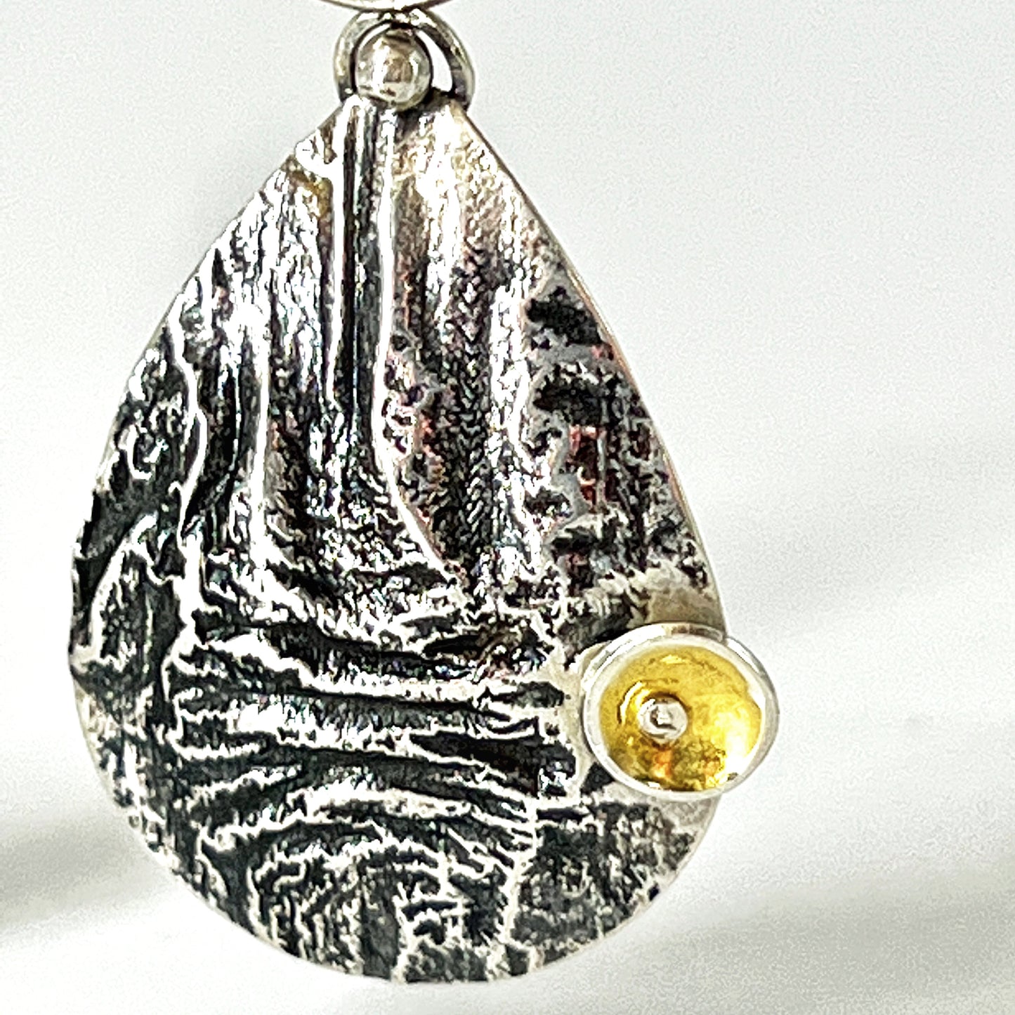 One of a Kind rich oxidized reticulated sterling silver with 24K gold accents
