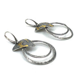 Leverback hoop earrings stunning contrast of rich 24k gold against oxidized sterling silver. Handmade, one of a kind.