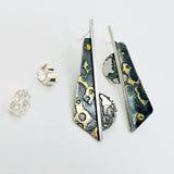 Handmade, one of a kind bold, contemporary geometric post earrings are stunning!  Oxidized sterling silver and 24k gold.