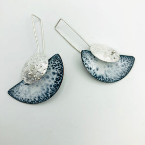 "Black, White and Silver"....Vitreous Enamel Earrings