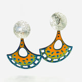 Colorful enamel/sterling fan shape earrings