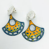 Colorful enamel/sterling fan shape earrings