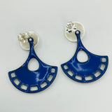 Colorful enamel/sterling fan shape earrings