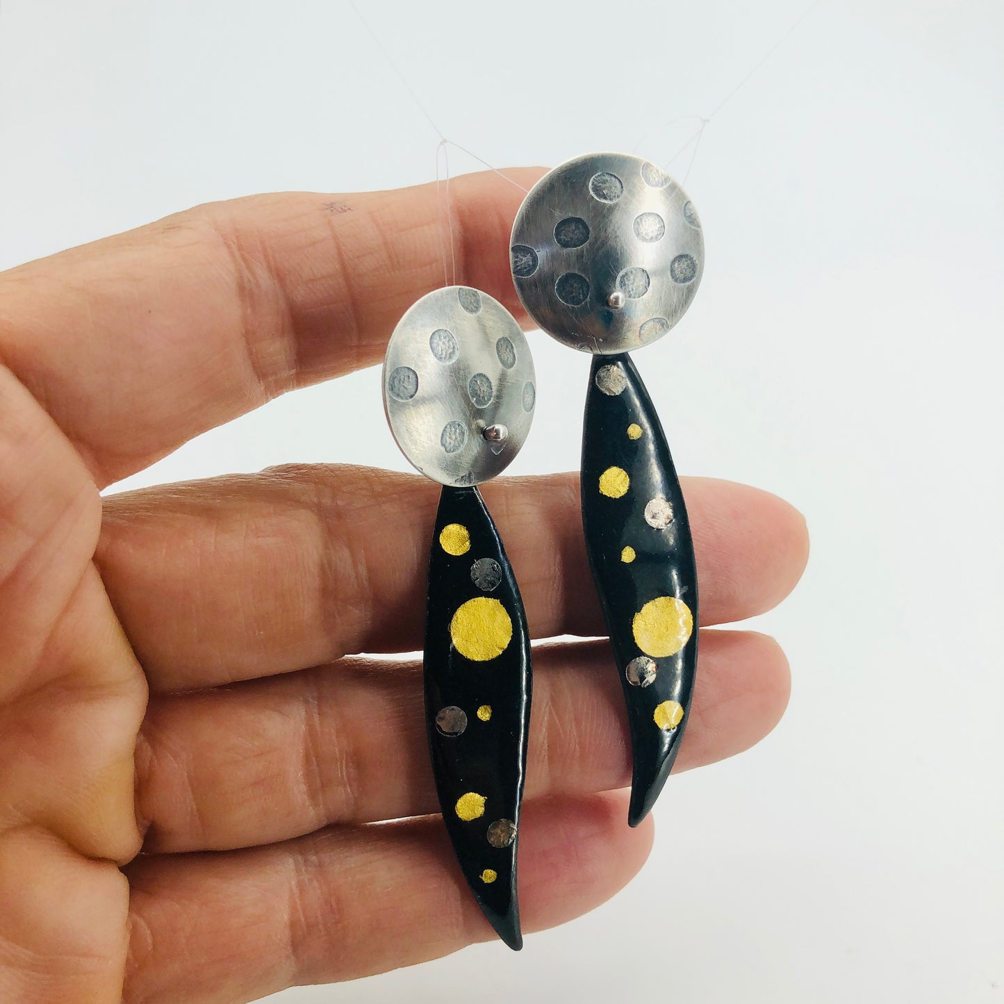 Leaf shape sterling /24K gold/enamel earrings