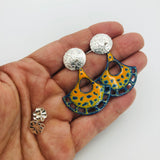 Colorful enamel/sterling fan shape earrings