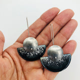 Half moon sterling silver/enamel earrings