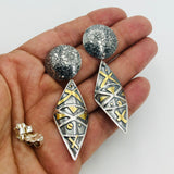 Bold and Contemporary Sterling Silver Geometric Post Earrings with accents of 24K Gold.  Truly Gorgeous!