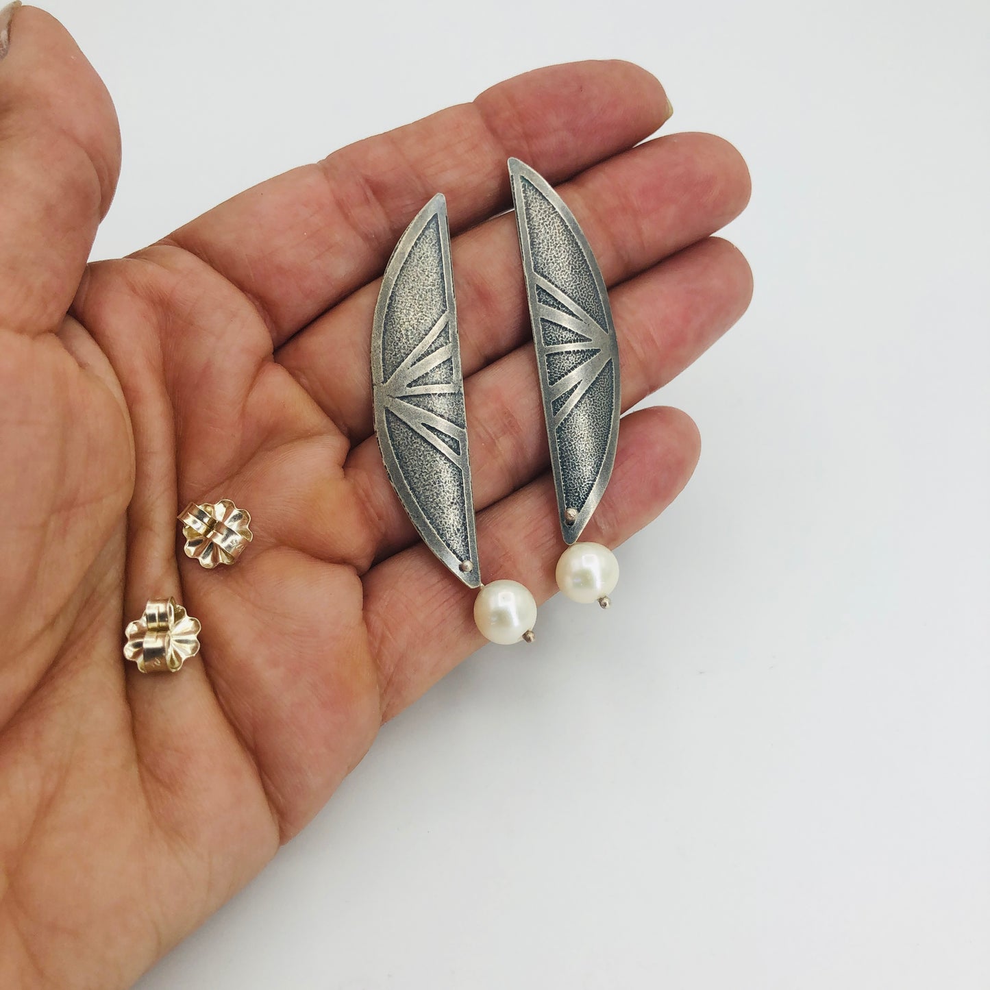Art Deco Sterling Silver Pearl Statement Earrings | DianaHDesigns