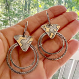 "Celestial Double Hoop"...24k Gold/Sterling Lever Back Dangle Earrings