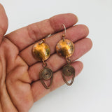 Copper dangle earrings with fabulous texture and rich patina, sterling silver ear wires!