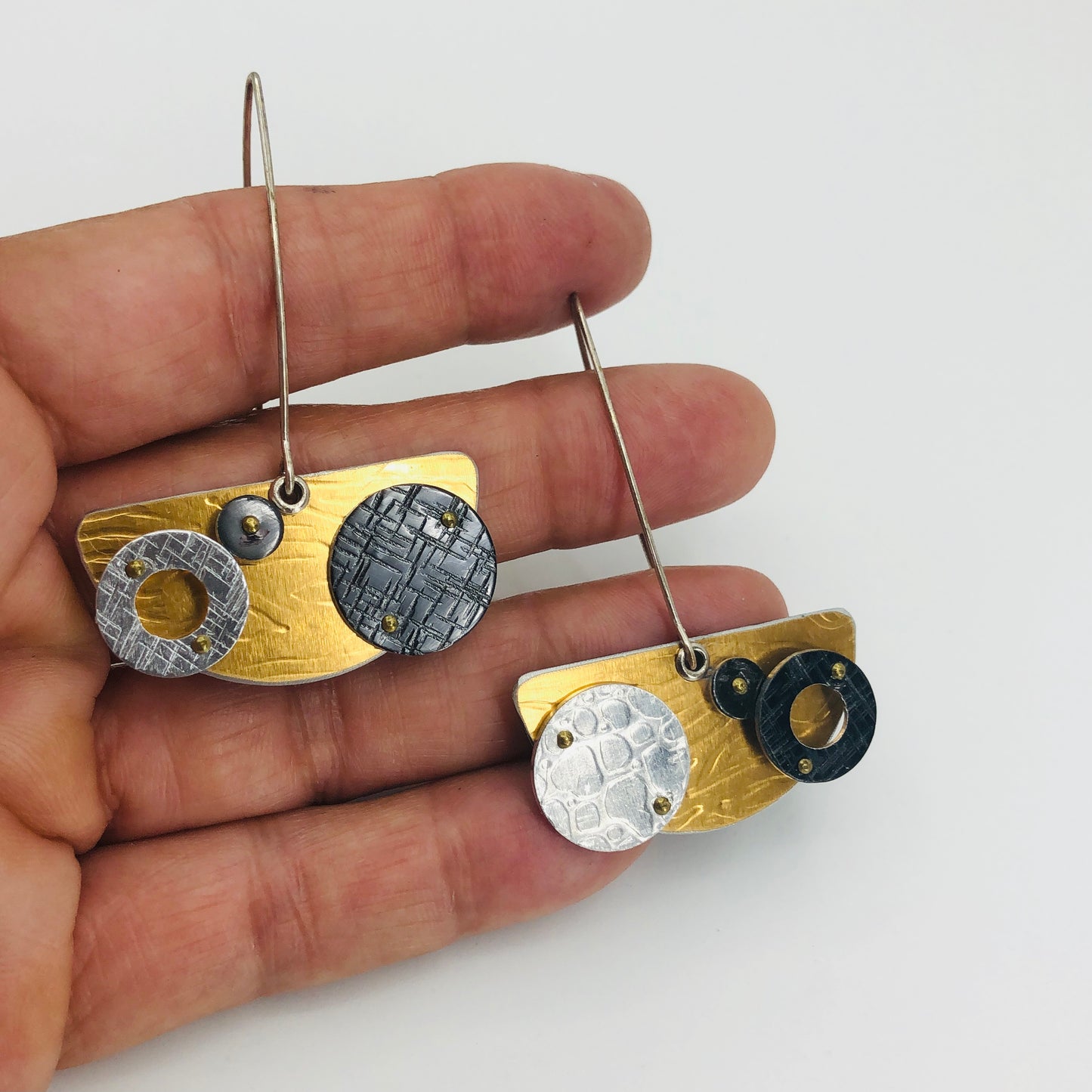 Architectural modern geometric dangle earrings.  Lightweight and one-of-a-kind.