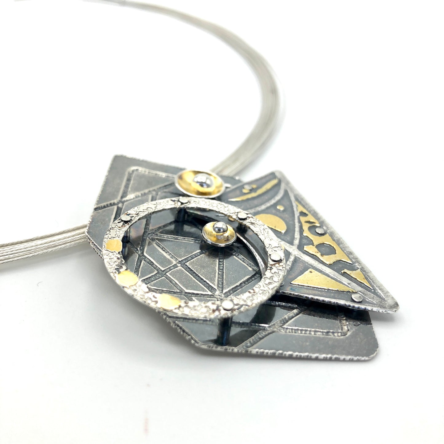 24K gold/sterling silver geometric/celestial pendant