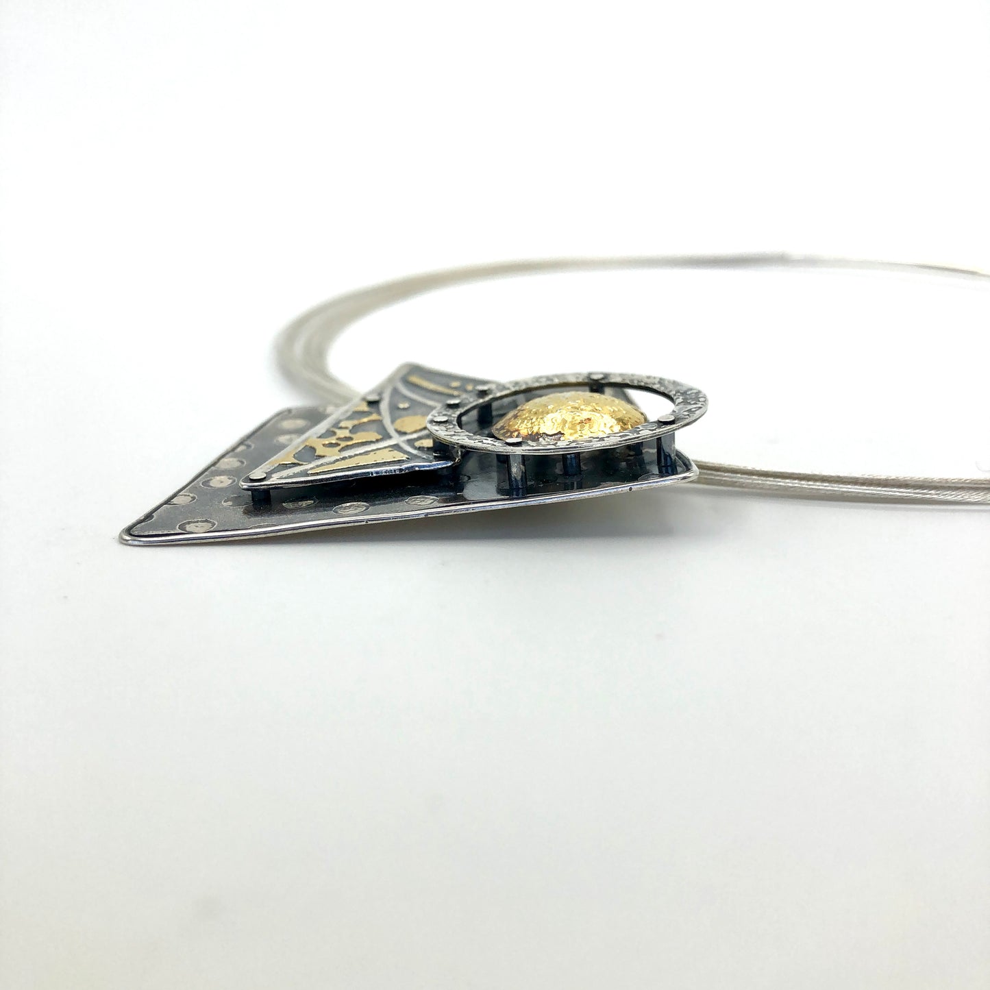 Polka dot acid etched sterling silver with 24K pendant