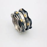 Ruffled Edge...spinner ring silver 24K gold size 7 1/2