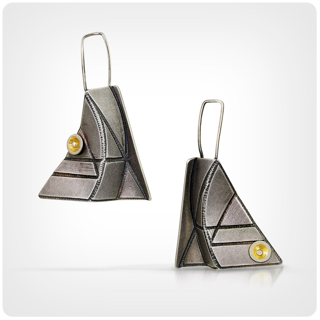 "Triangular and Architectural"...Unusual Sterling/24K Earrings