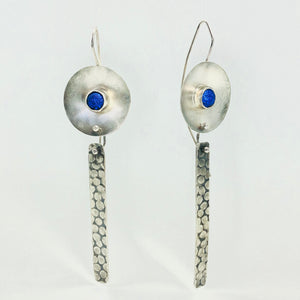 Sterling silver dangles with blue cabochon artful handmade art jewelry by Diana Hirschhorn