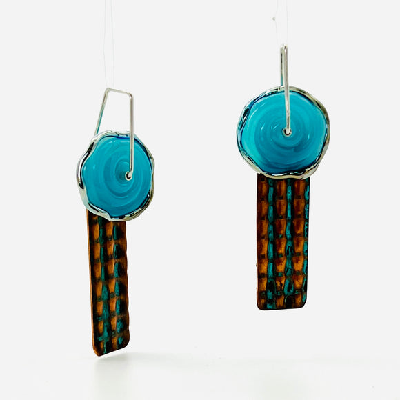 Checkerboard...copper and glass earrings