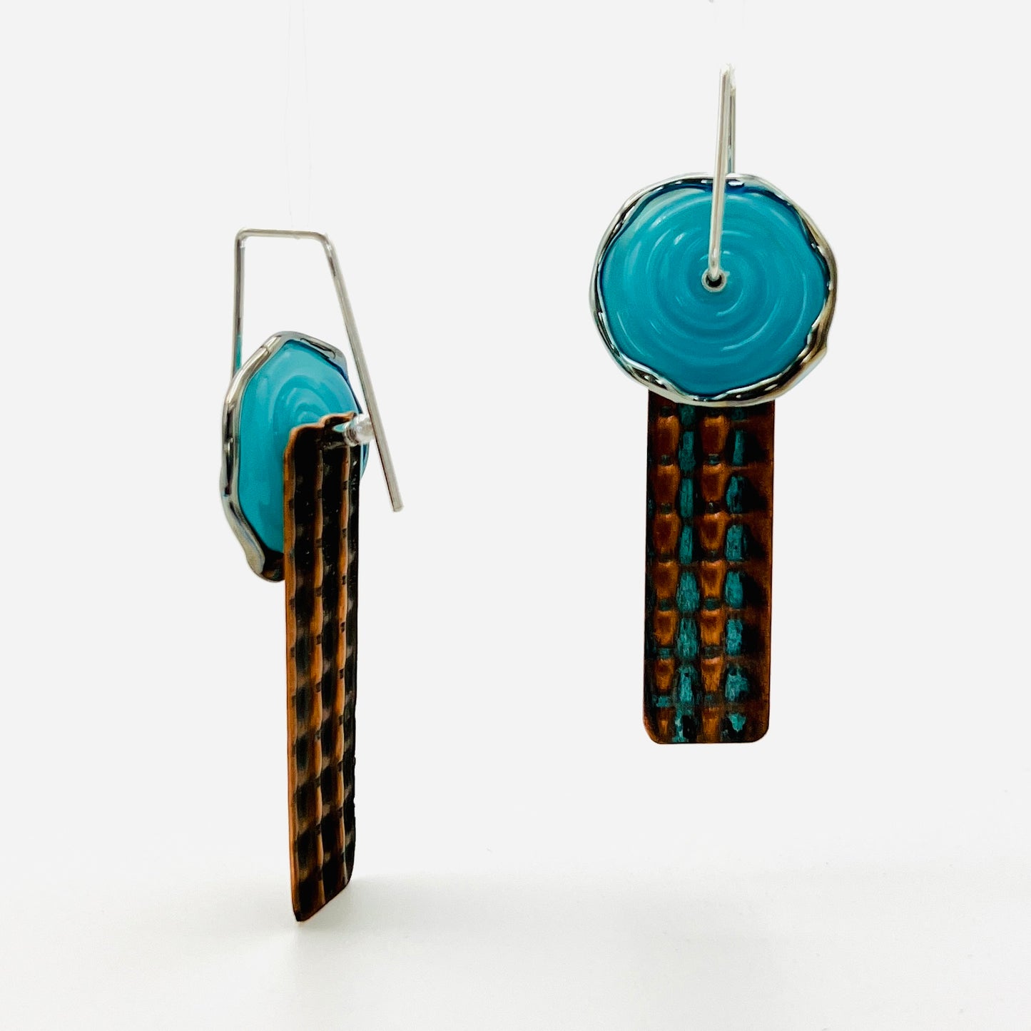 Checkerboard...copper and glass earrings