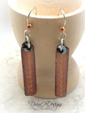 Slender, long, modern earrings Swarovski crystal accents, black & coppery golden vitreous enamel.