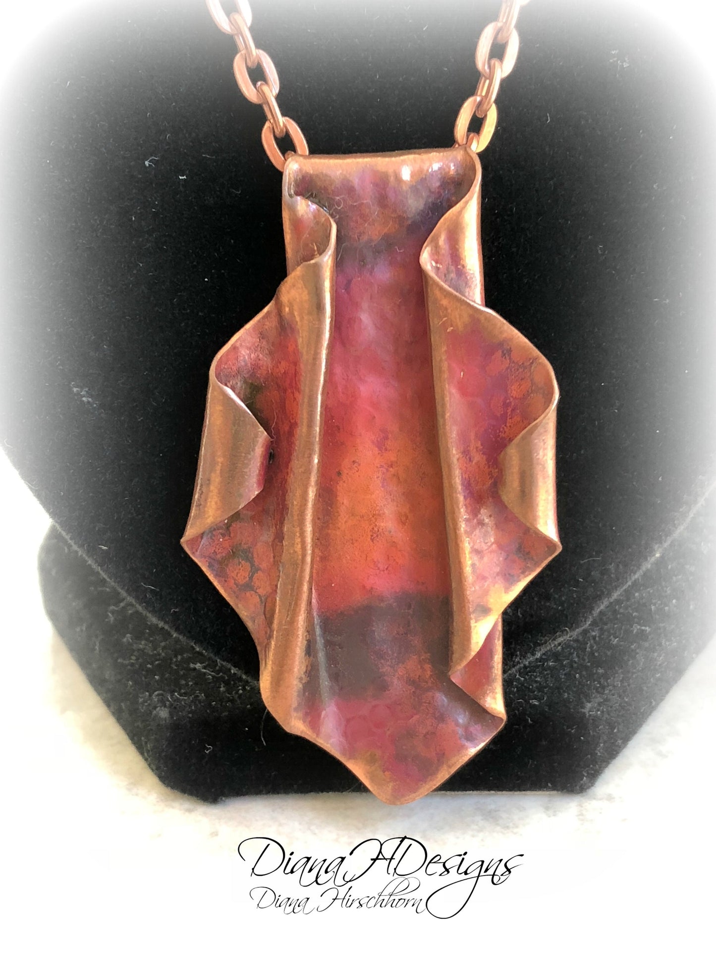 Copper organic one-of-a-kind fold-formed necklace.  Adjustable length, rich colors.