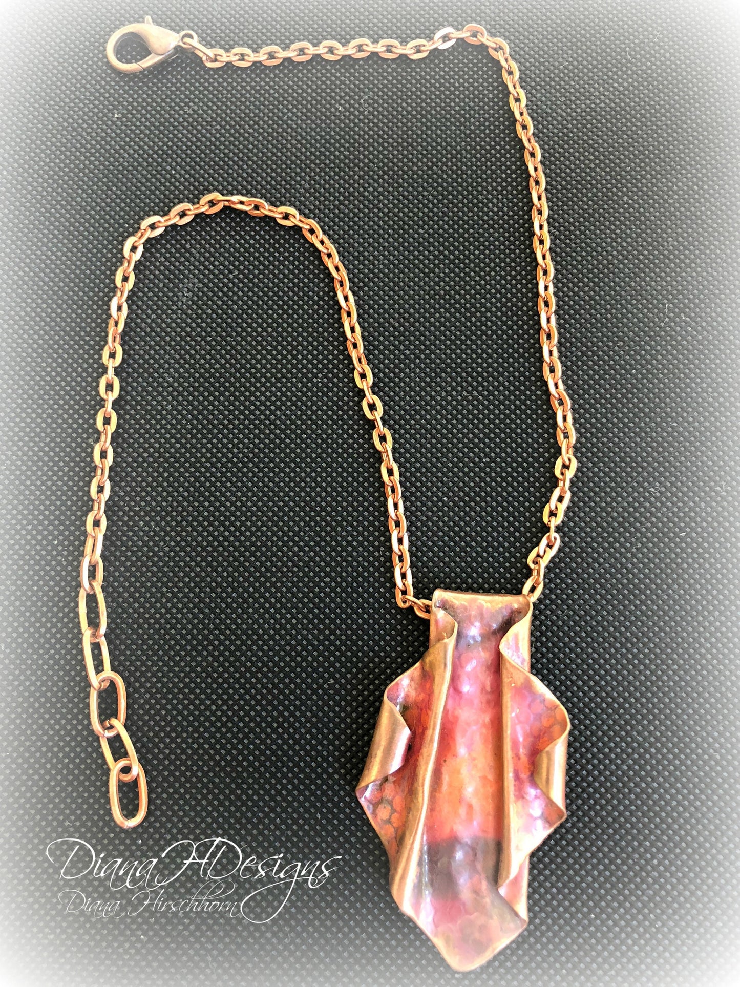 Copper organic one-of-a-kind fold-formed necklace.  Adjustable length, rich colors.