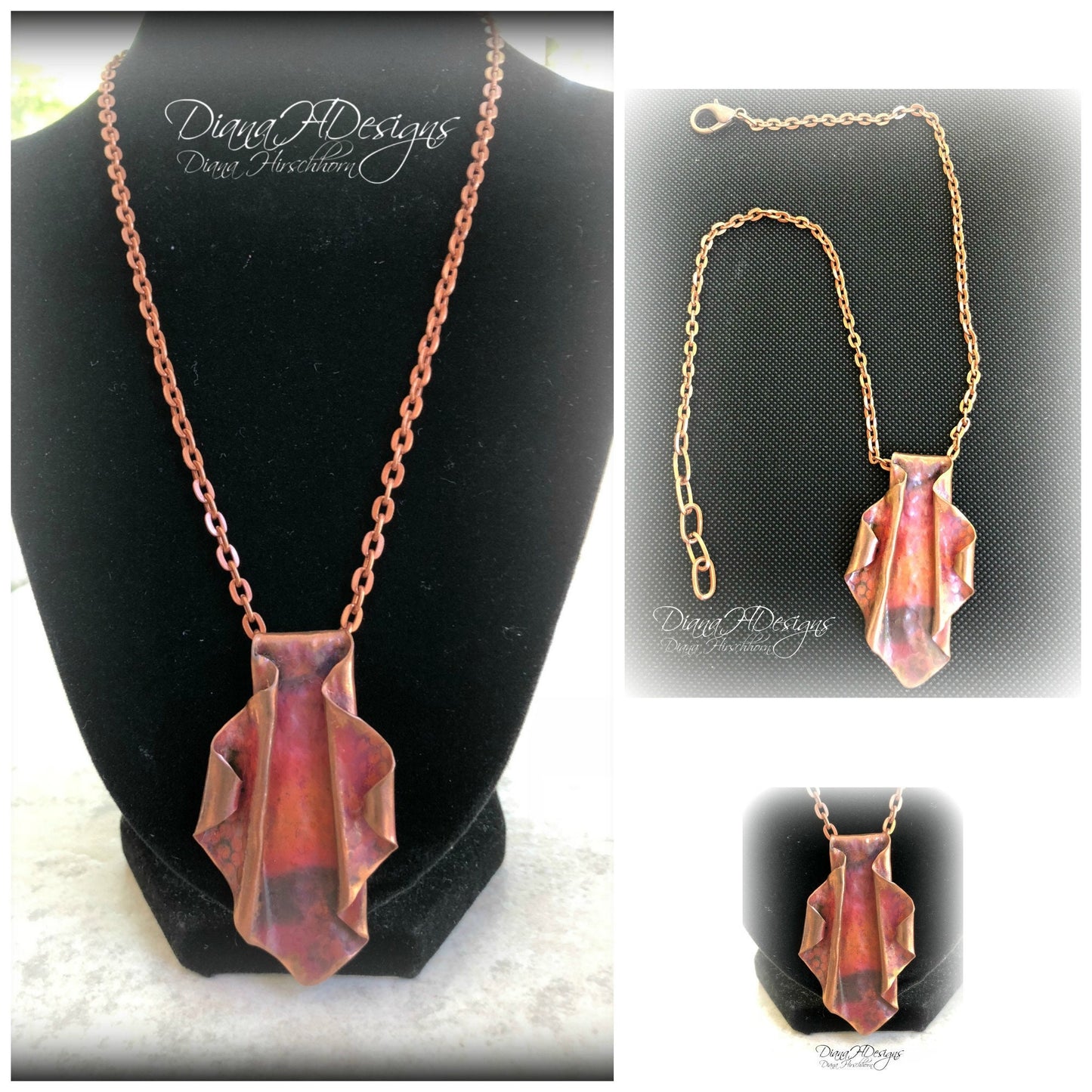 Copper organic one-of-a-kind fold-formed necklace.  Adjustable length, rich colors.