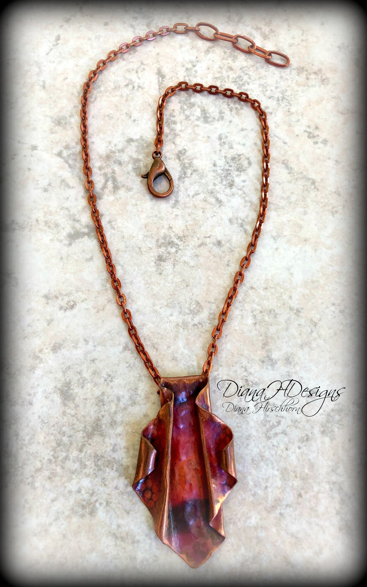 Copper organic one-of-a-kind fold-formed necklace.  Adjustable length, rich colors.
