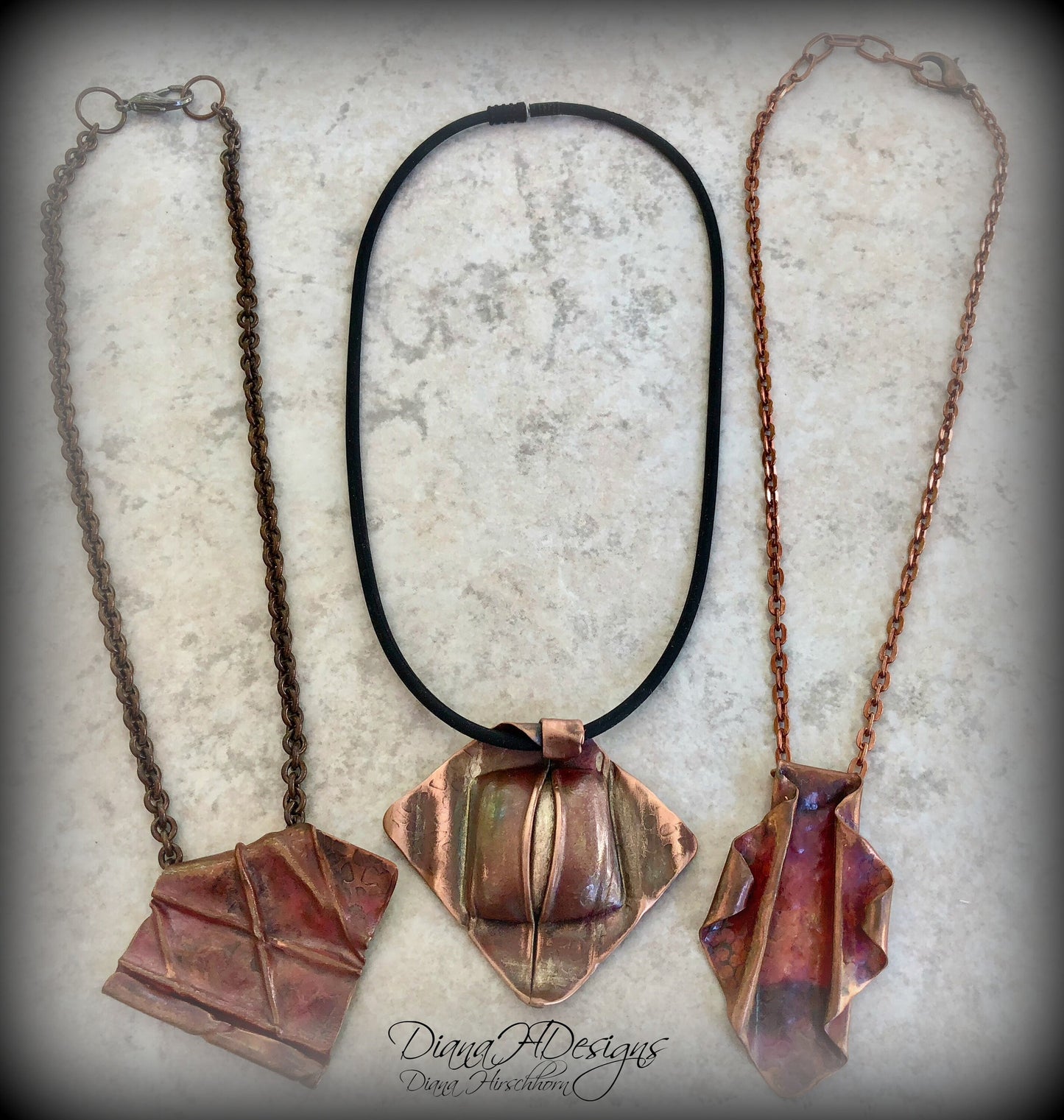 Copper organic one-of-a-kind fold-formed necklace.  Adjustable length, rich colors.