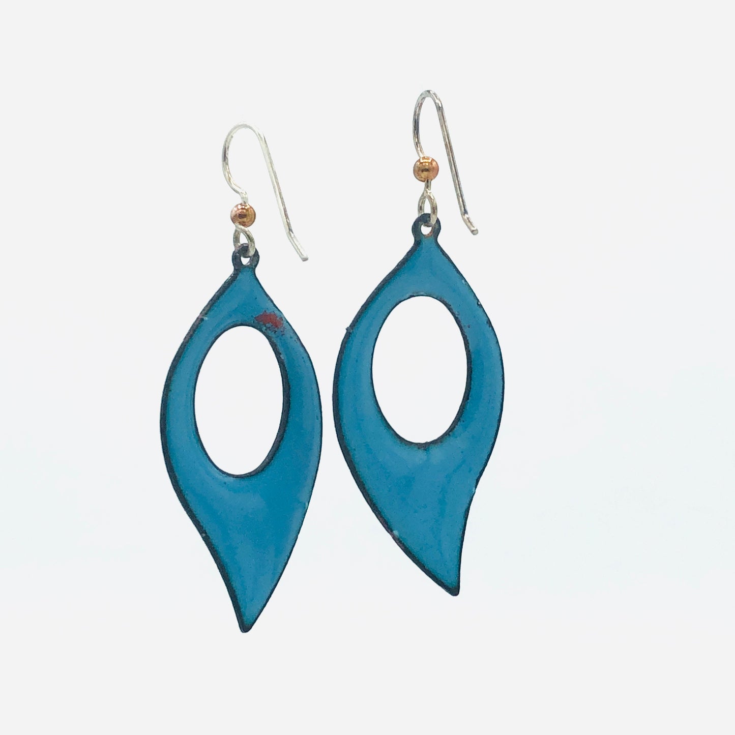Colorful enamel pierced dangle leaf earrings gorgeous colors of red/blue/gold, sterling silver earwires.