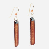 Slender, long, modern earrings Swarovski crystal accents, black & coppery golden vitreous enamel.