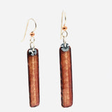 Slender, long, modern earrings Swarovski crystal accents, black & coppery golden vitreous enamel.