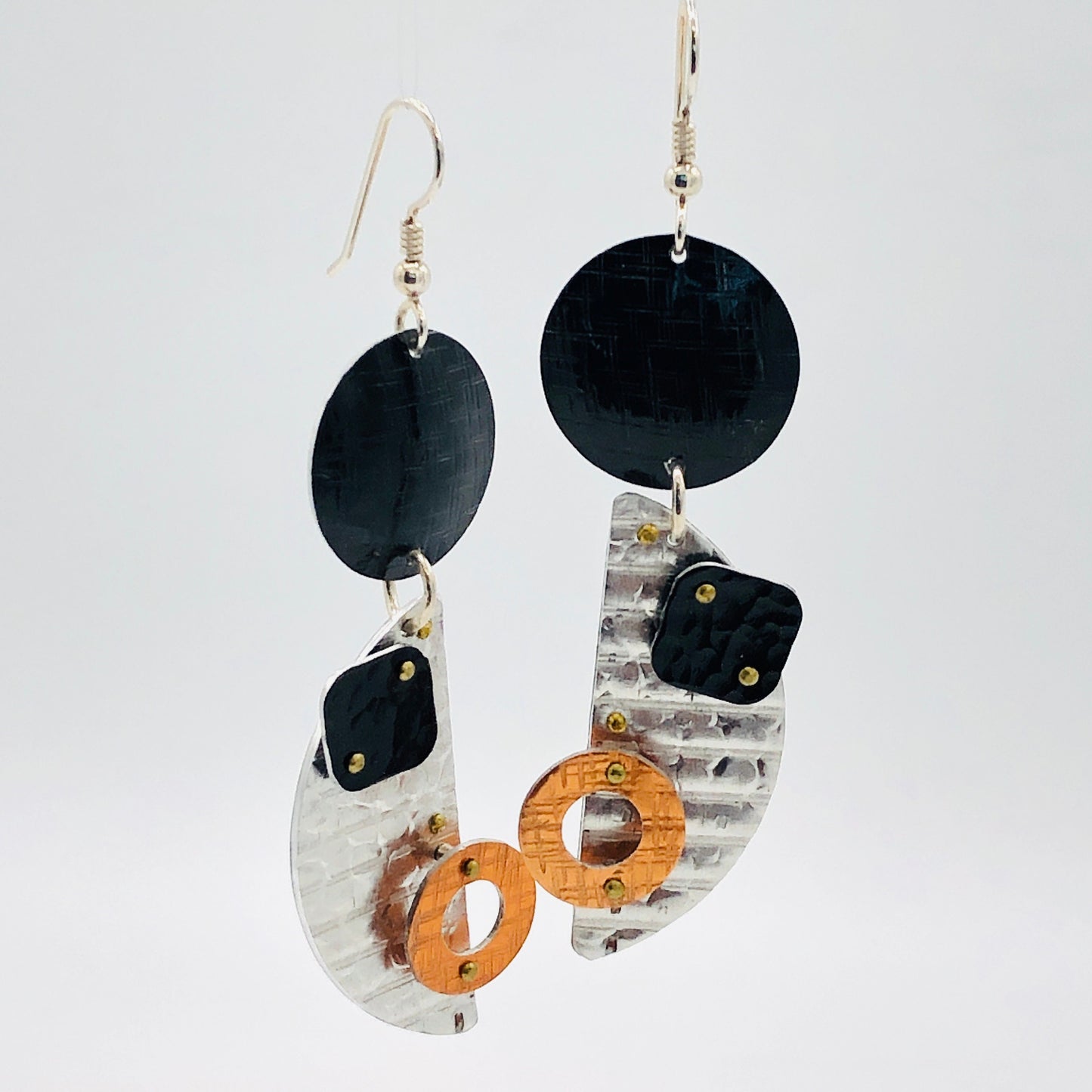 Geometric modern asymmetrical architectural earrings.  3D lightweight aluminum.