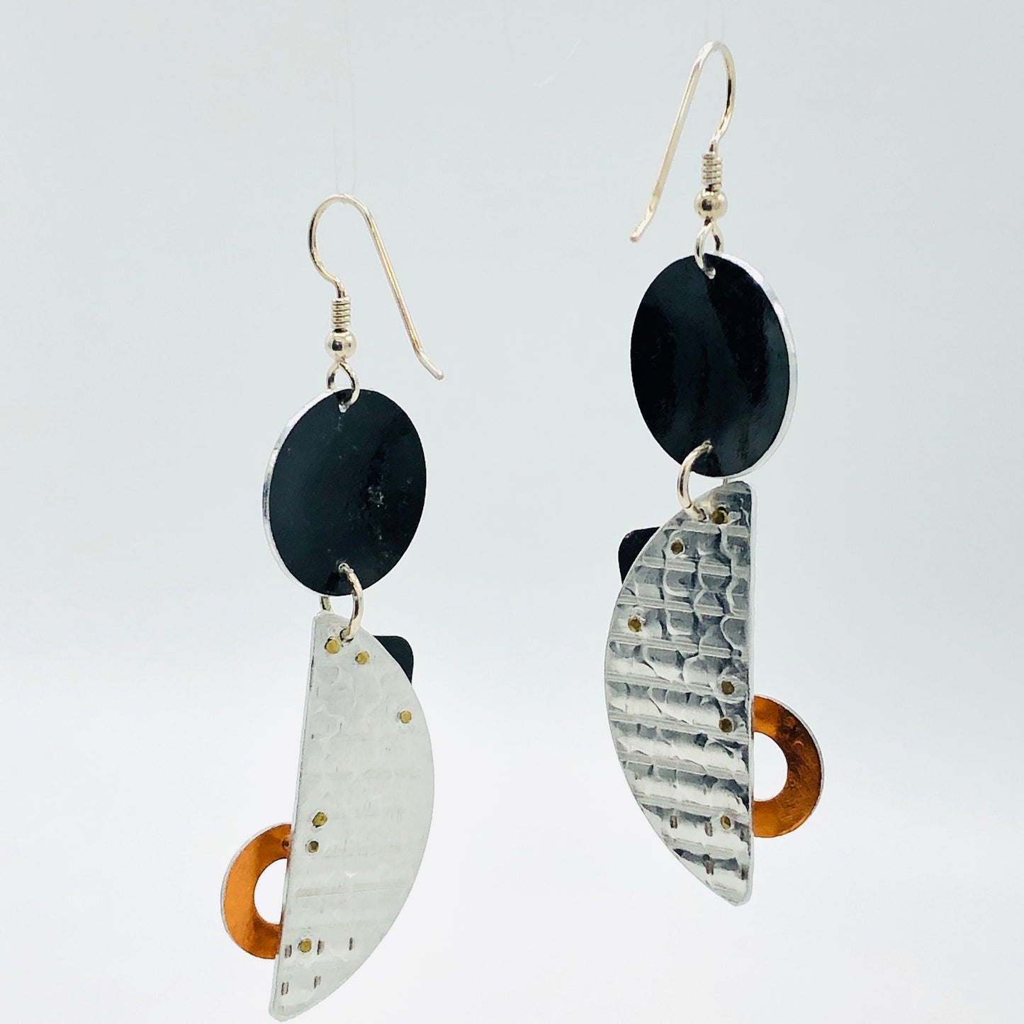 Geometric modern asymmetrical architectural earrings.  3D lightweight aluminum.
