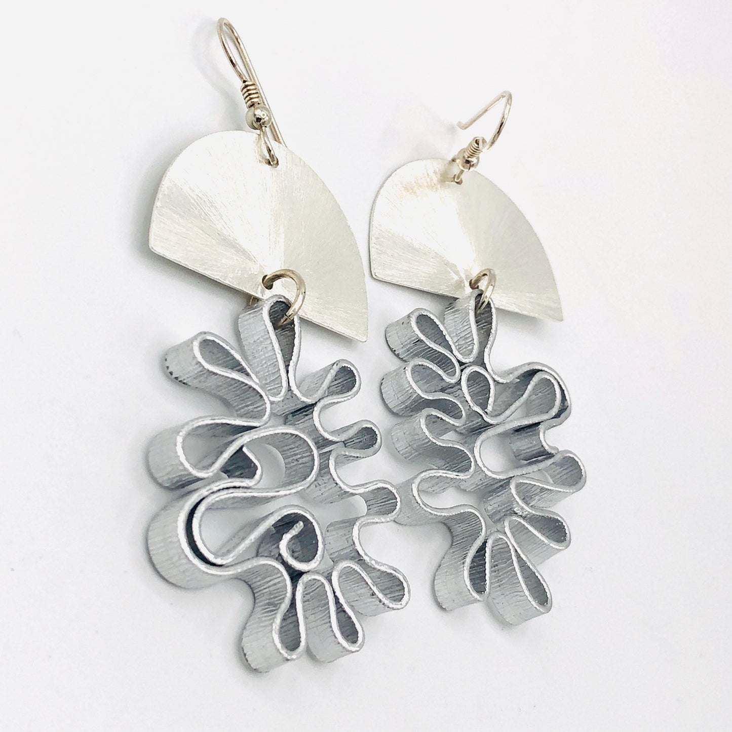 Bold flower silver aluminum statement earrings