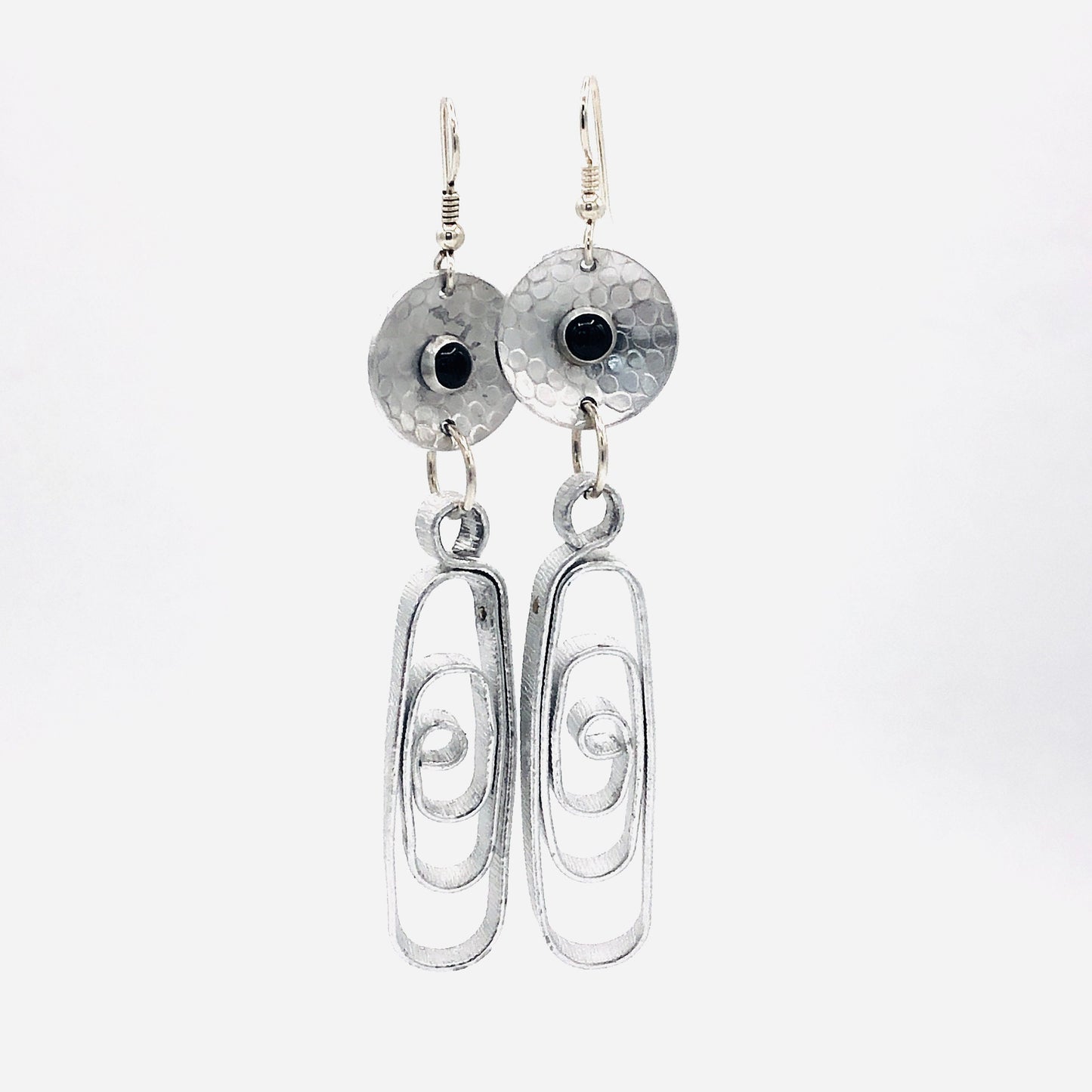 Black onyx bold geometric dangle earrings