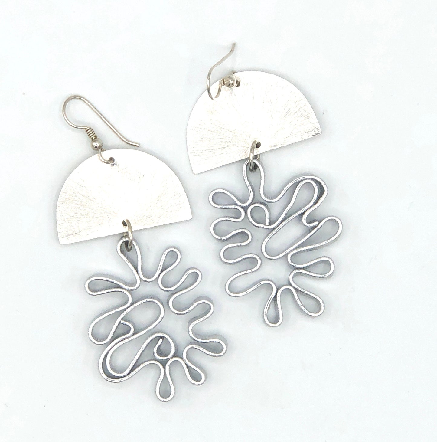 Bold flower silver aluminum statement earrings
