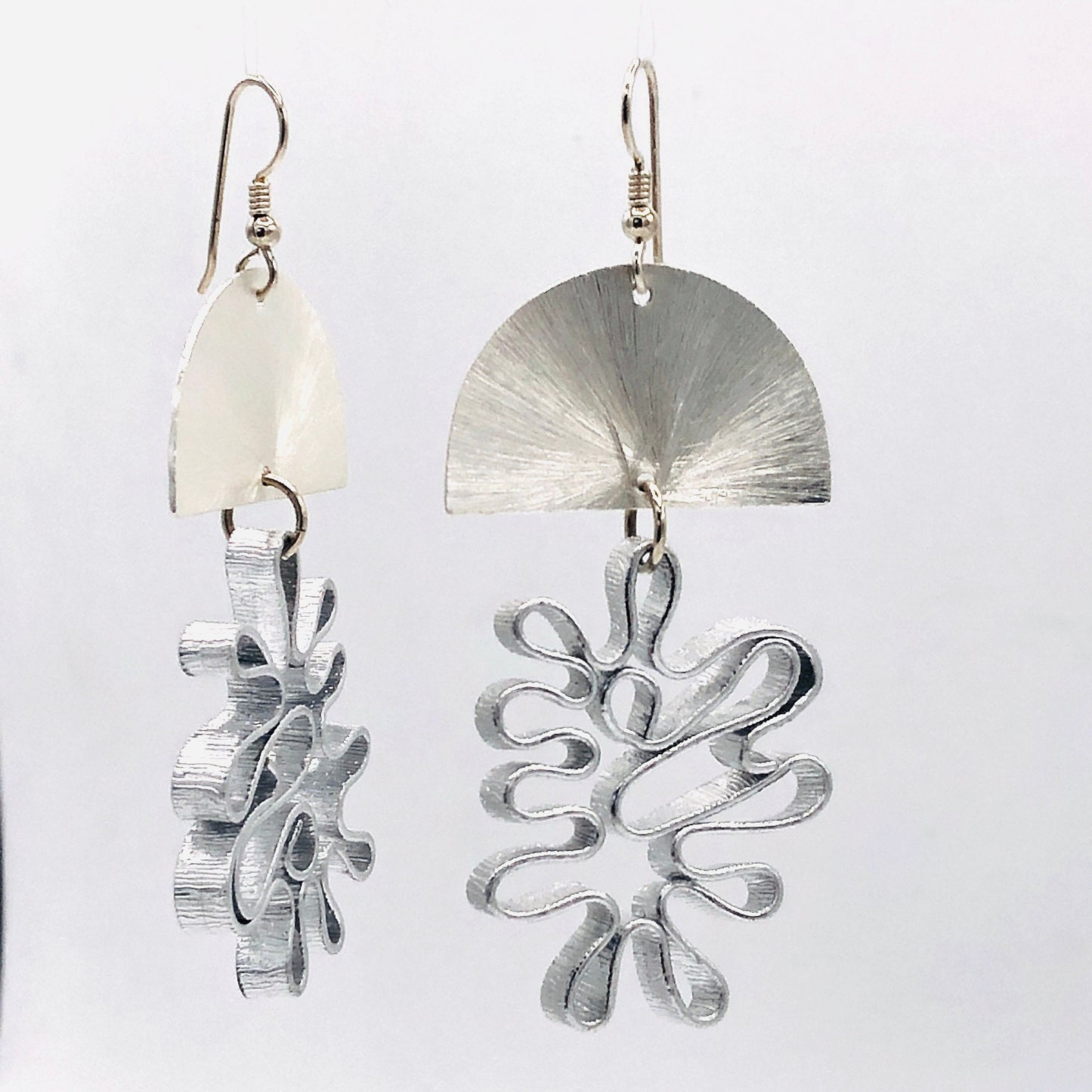 Bold flower silver aluminum statement earrings