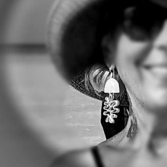 Bold flower silver aluminum statement earrings