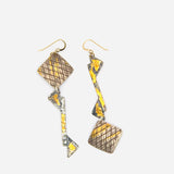 Asymmetrical earrings 24K gold on sterling silver in an industrial/architectural design!