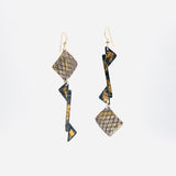 Asymmetrical earrings 24K gold on sterling silver in an industrial/architectural design!