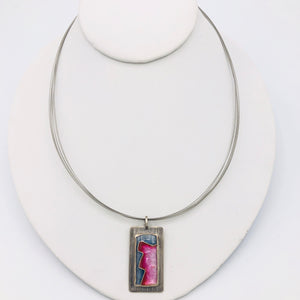 Pink/Grey Contemporary ad Geometric Cloisonné Enamel/Sterling Silver Necklace