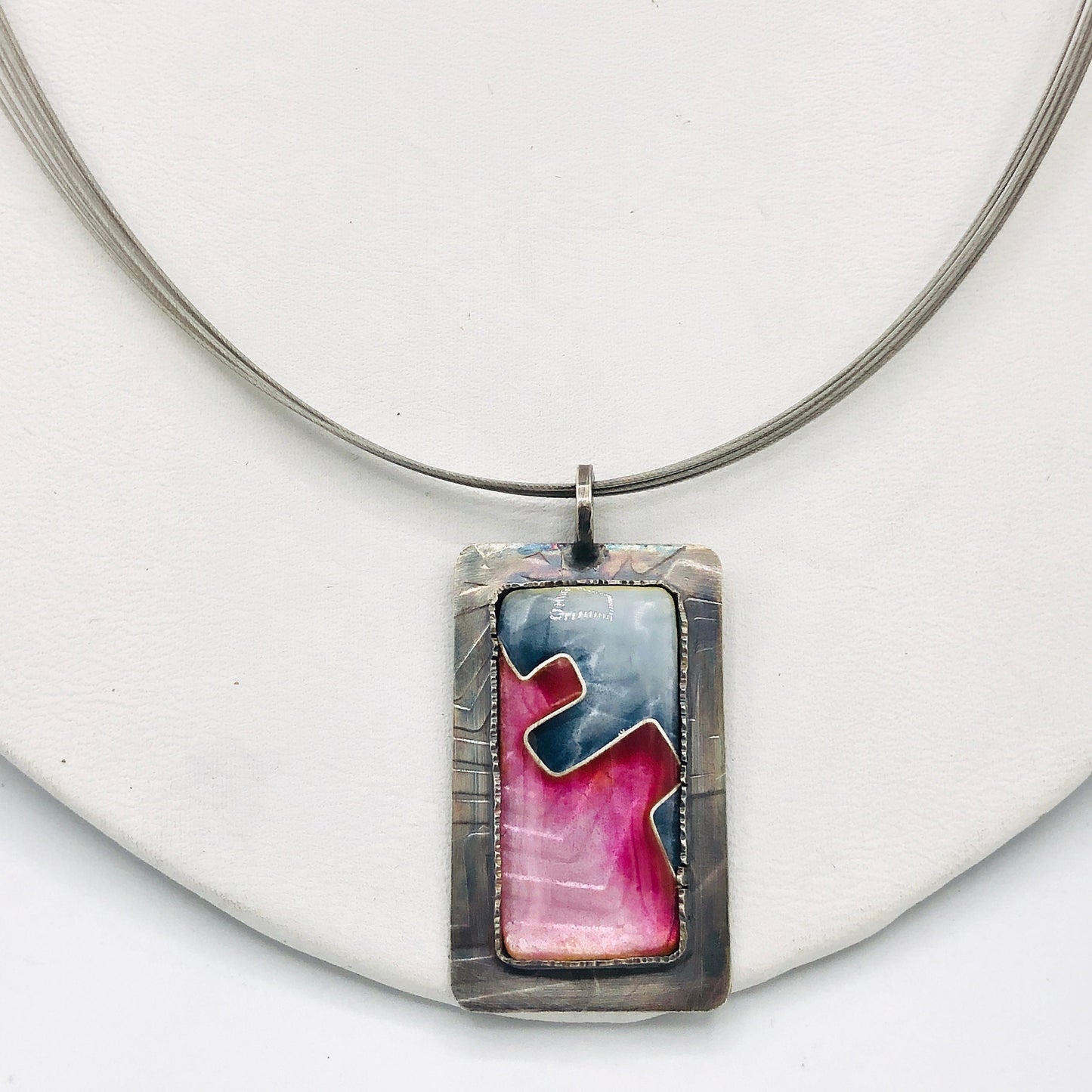 Architectural Cloisonné Enamel Necklace – Sterling Silver OOAK