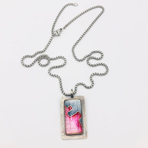 Modern, Geometric and Architectural Pink/Grey Necklace in Cloisonné Vitreous Enamel/Sterling Silver