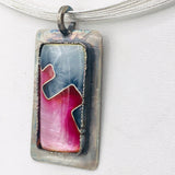 Modern, Geometric and Architectural Pink/Grey Necklace in Cloisonné Vitreous Enamel/Sterling Silver