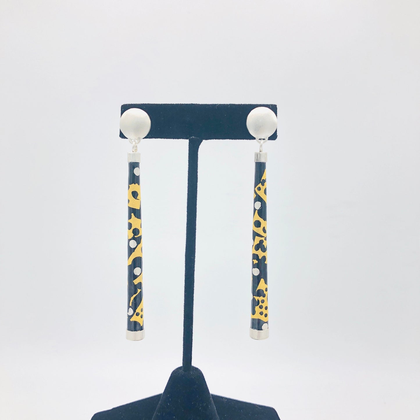 Long statement earrings in 24K gold/enamel