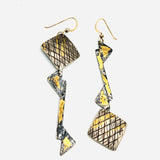 Asymmetrical earrings 24K gold on sterling silver in an industrial/architectural design!