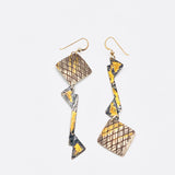 Asymmetrical earrings 24K gold on sterling silver in an industrial/architectural design!