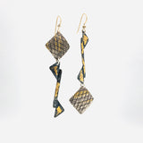 Asymmetrical earrings 24K gold on sterling silver in an industrial/architectural design!